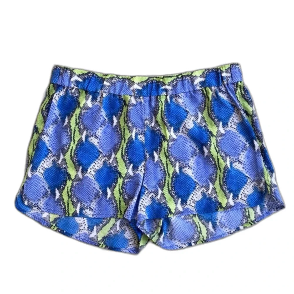 Equipment Silk Shorts Blue Snakeskin Snake Printed Mini Pull On Elastic Waist S